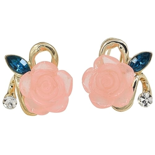 Women Cute Lady Rhinestone Resin Rose Flower Earrings Ear Studs Jewelry Gift Image 4