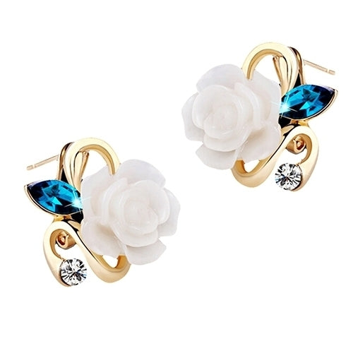 Women Cute Lady Rhinestone Resin Rose Flower Earrings Ear Studs Jewelry Gift Image 6