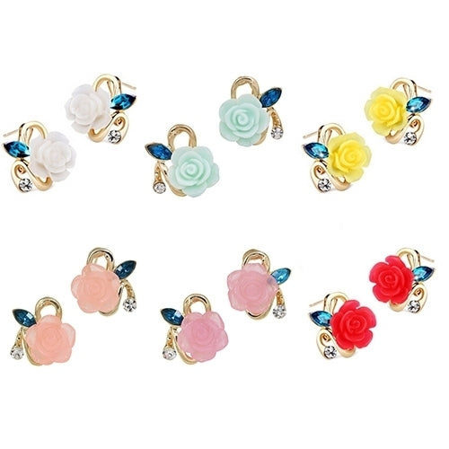 Women Cute Lady Rhinestone Resin Rose Flower Earrings Ear Studs Jewelry Gift Image 11