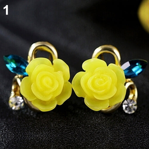 Women Cute Lady Rhinestone Resin Rose Flower Earrings Ear Studs Jewelry Gift Image 12