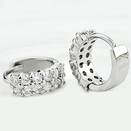 Womens Double Rows Clear Cubic Zirconia Hoop Huggie Wedding Party Earrings Image 4