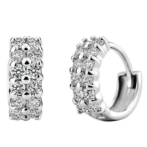 Womens Double Rows Clear Cubic Zirconia Hoop Huggie Wedding Party Earrings Image 6