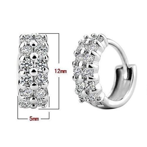 Womens Double Rows Clear Cubic Zirconia Hoop Huggie Wedding Party Earrings Image 7