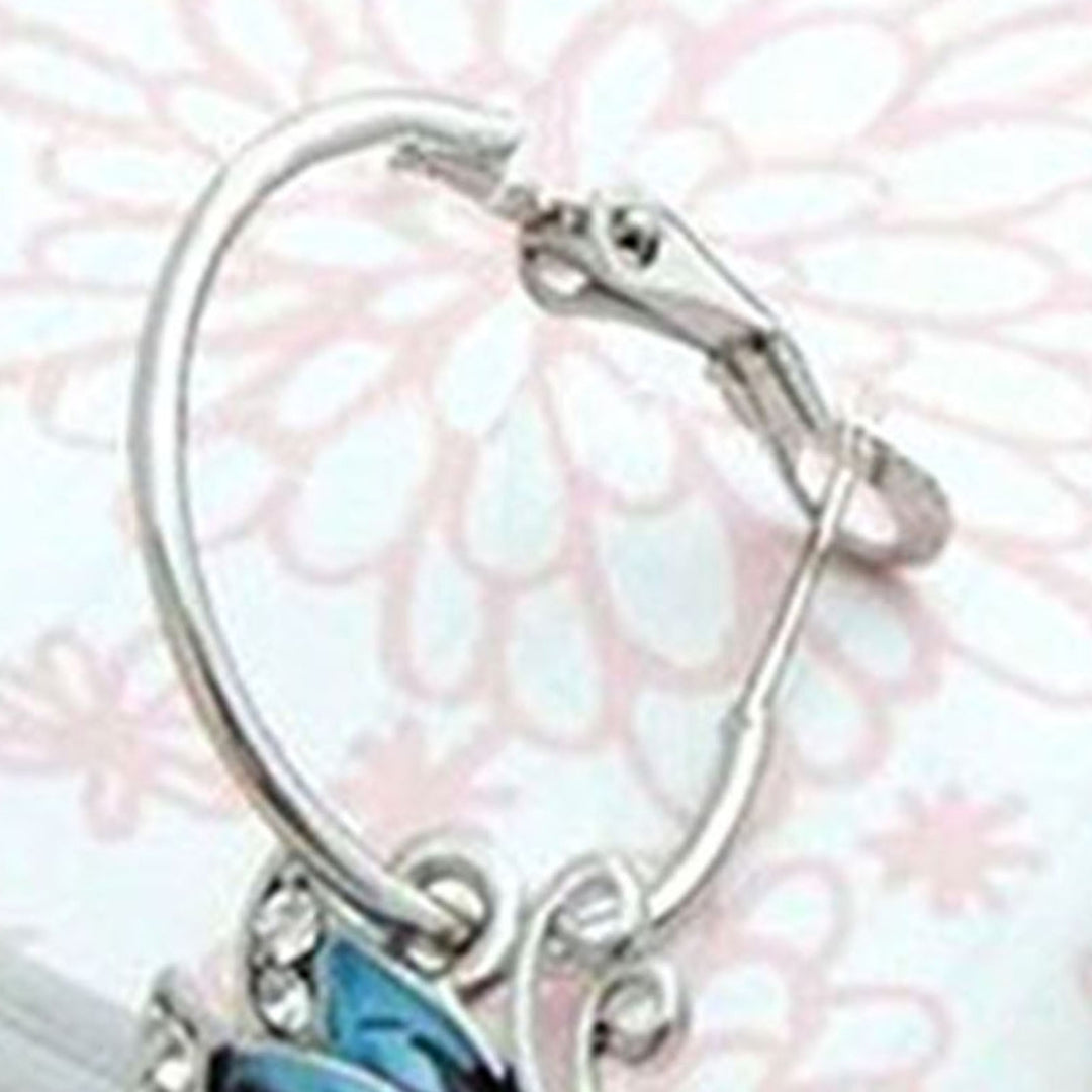 Women 1Pair Blue Crystal Rhinestone Enamel Butterfly Dangle Hoop Earrings Earbob Image 7