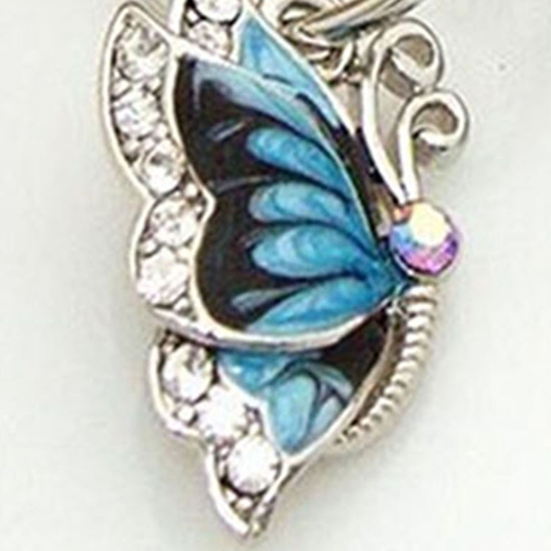 Women 1Pair Blue Crystal Rhinestone Enamel Butterfly Dangle Hoop Earrings Earbob Image 8