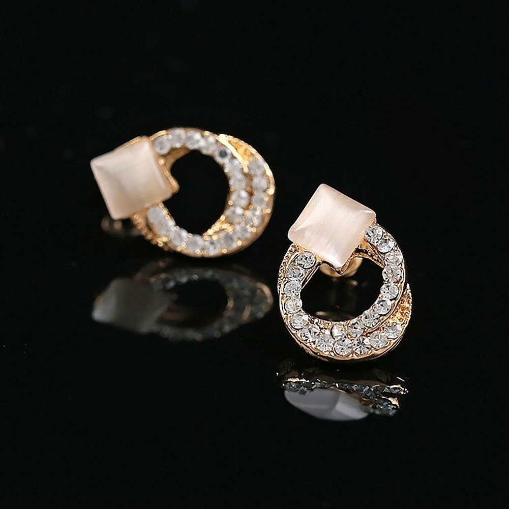 1 Pair Fashion Women Lady Elegant Crystal Rhinestone Ear Stud Gold Tone Earrings Image 1