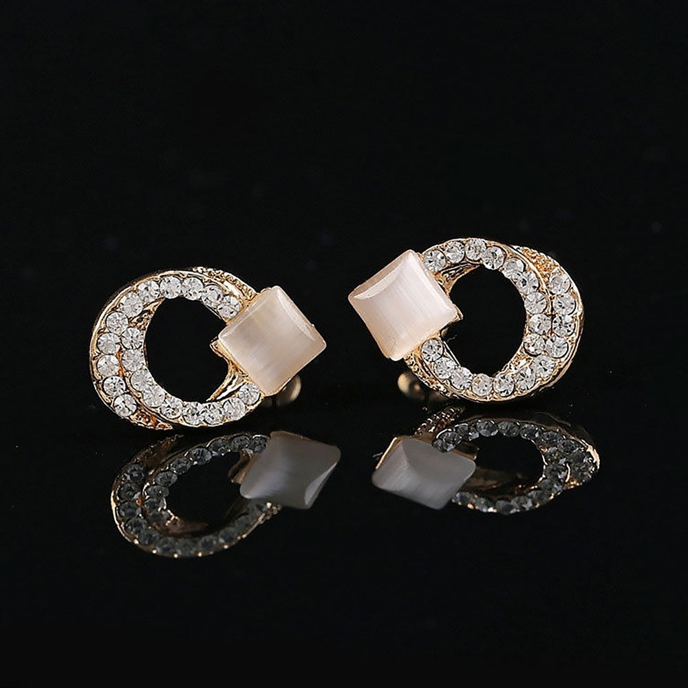 1 Pair Fashion Women Lady Elegant Crystal Rhinestone Ear Stud Gold Tone Earrings Image 2