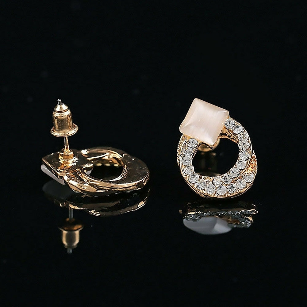 1 Pair Fashion Women Lady Elegant Crystal Rhinestone Ear Stud Gold Tone Earrings Image 3
