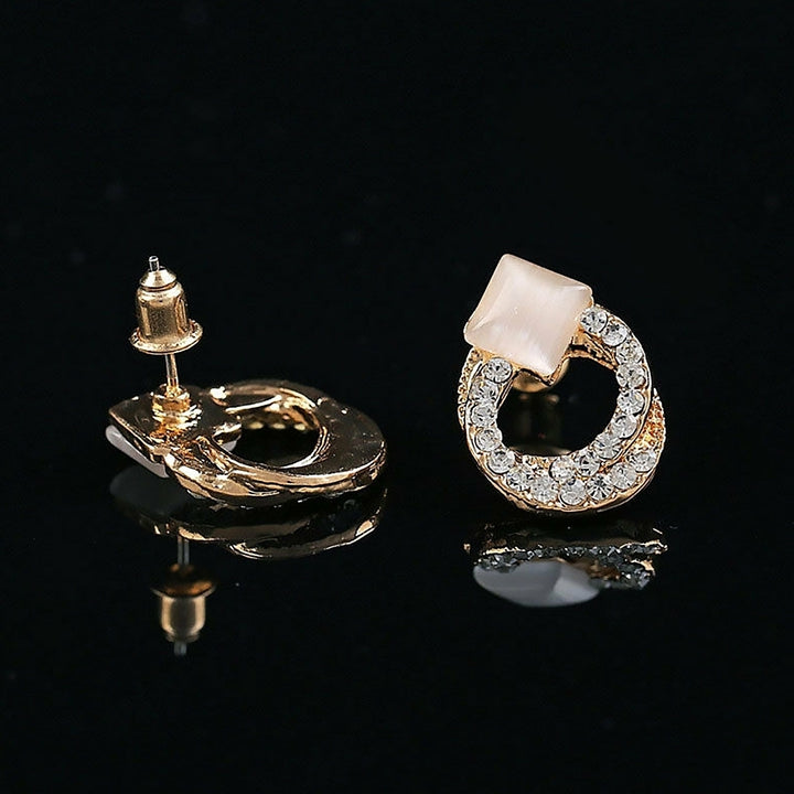 1 Pair Fashion Women Lady Elegant Crystal Rhinestone Ear Stud Gold Tone Earrings Image 3