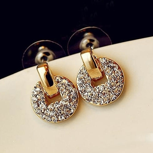 Full Rhinestone Copper Coin Ear Studs Earrings Lady Palace Style Eardrop Jewelry Image 2