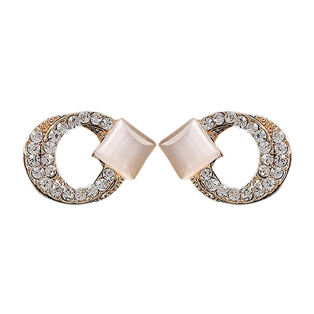 1 Pair Fashion Women Lady Elegant Crystal Rhinestone Ear Stud Gold Tone Earrings Image 4