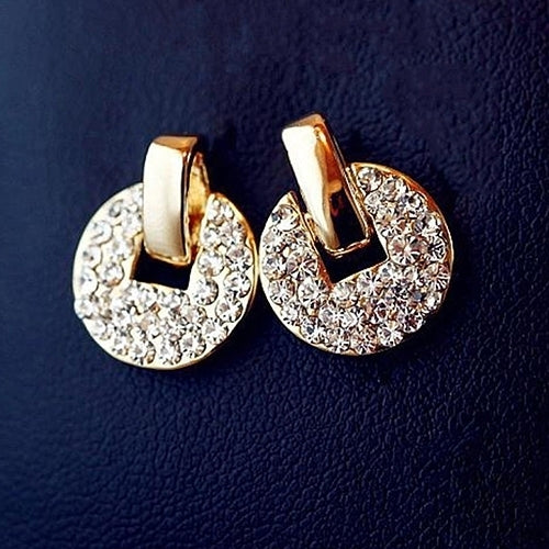 Full Rhinestone Copper Coin Ear Studs Earrings Lady Palace Style Eardrop Jewelry Image 3