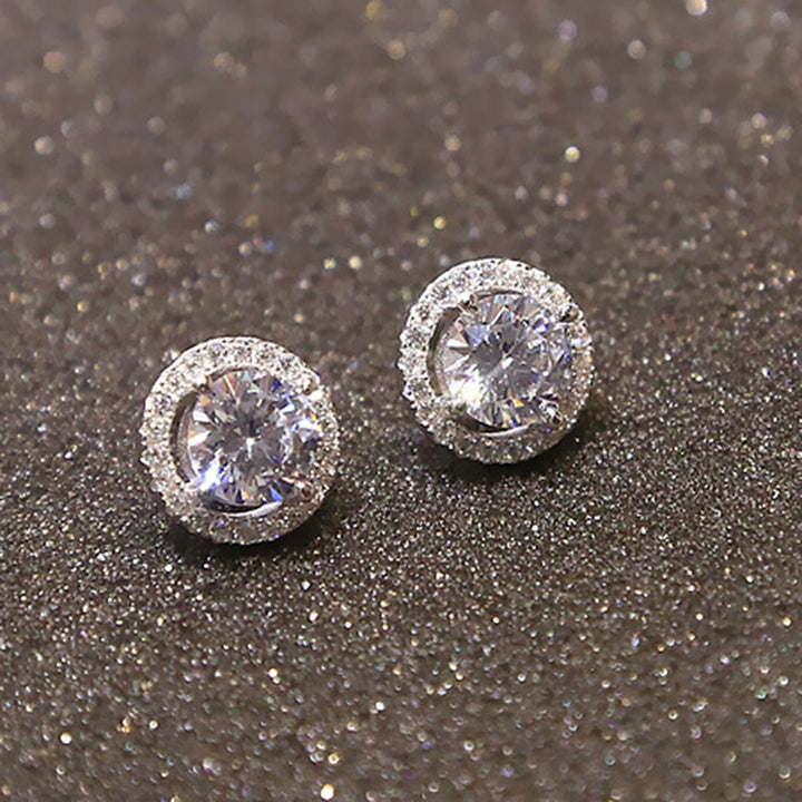 Ear Studs Zircon Inlaid Versatile Jewelry Silver Tone Eardrop for Wedding Image 2