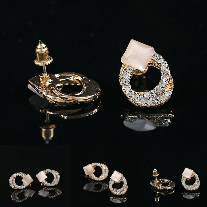 1 Pair Fashion Women Lady Elegant Crystal Rhinestone Ear Stud Gold Tone Earrings Image 4