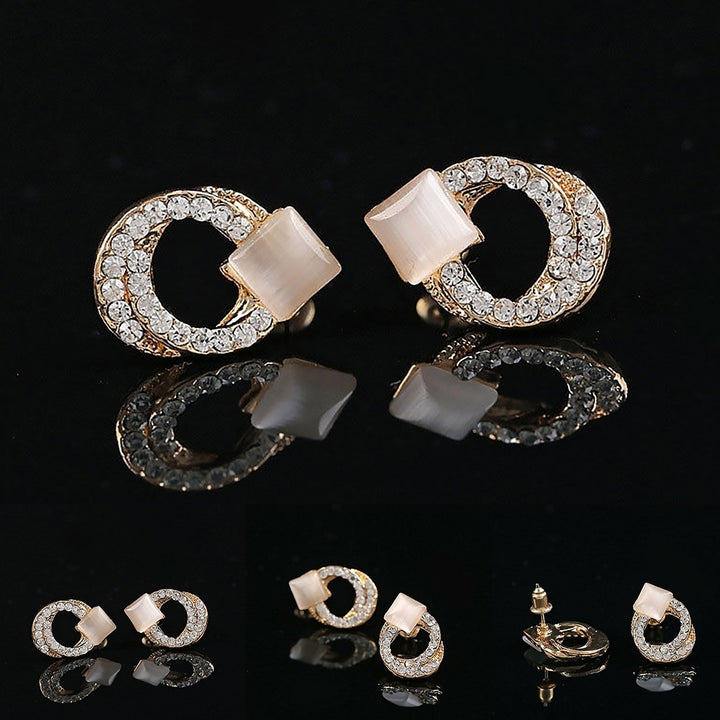1 Pair Fashion Women Lady Elegant Crystal Rhinestone Ear Stud Gold Tone Earrings Image 6