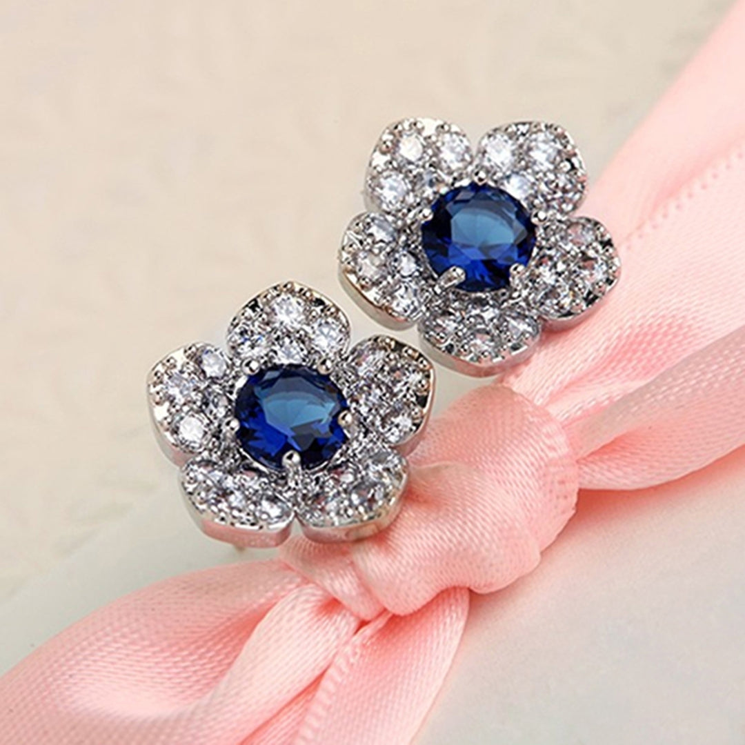 Earrings Flower Shape Design Charming Alloy Rhinestones Inlaid Ear Studs for Women Image 1