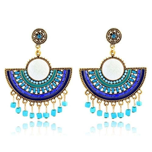 Women Bohemian Style Flower Tassels Beads Charm Hollow Pendant Earrings Jewelry Image 1