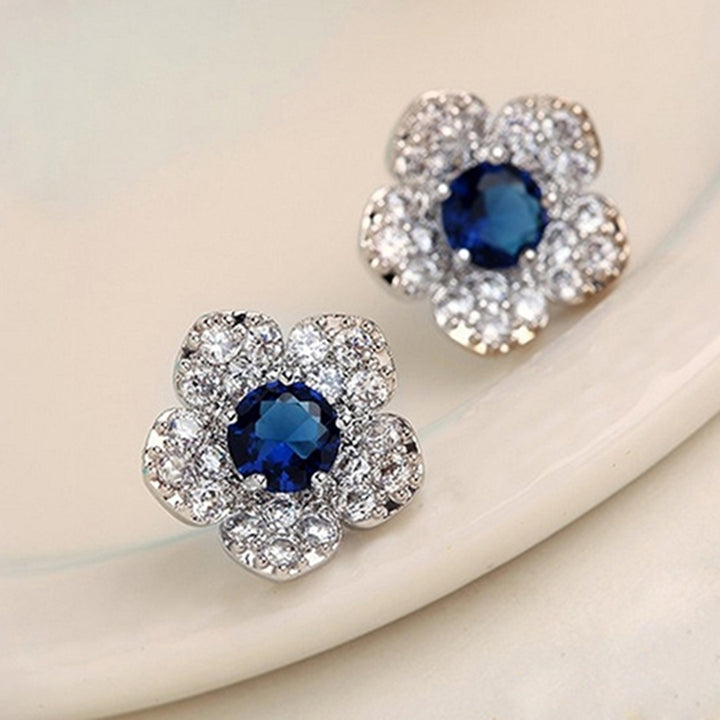 Earrings Flower Shape Design Charming Alloy Rhinestones Inlaid Ear Studs for Women Image 3