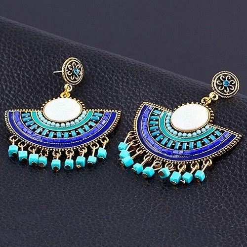 Women Bohemian Style Flower Tassels Beads Charm Hollow Pendant Earrings Jewelry Image 3