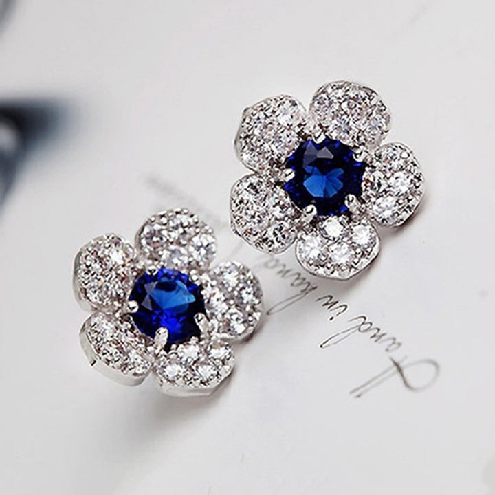 Earrings Flower Shape Design Charming Alloy Rhinestones Inlaid Ear Studs for Women Image 4