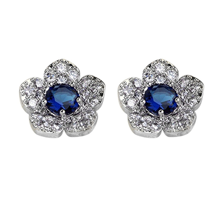 Earrings Flower Shape Design Charming Alloy Rhinestones Inlaid Ear Studs for Women Image 7