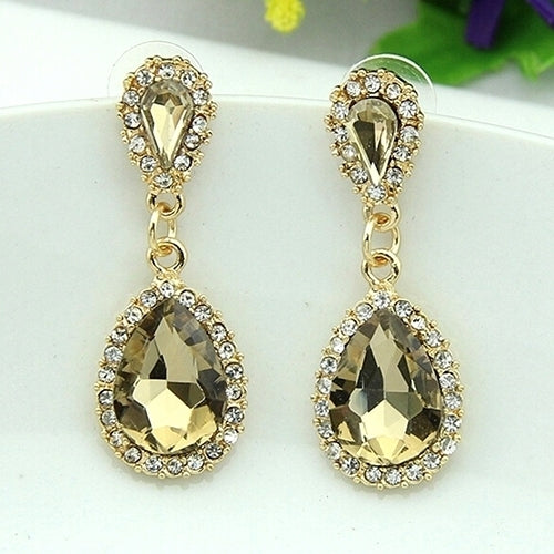 Women Deluxe Waterdrop Crystal Rhinestone Dangle Earrings Wedding Bridal Jewelry Image 3