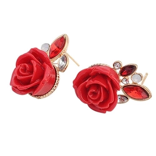 Womens Retro Elegant Rose Flower Rhinestone Inlaid Ear Studs Earrings Gift Image 2