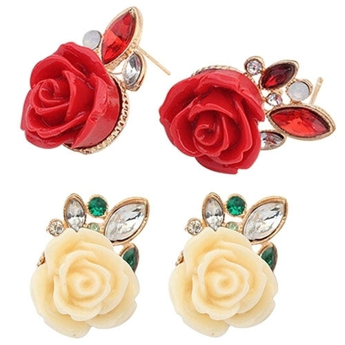 Womens Retro Elegant Rose Flower Rhinestone Inlaid Ear Studs Earrings Gift Image 3