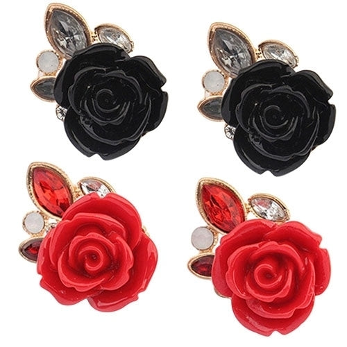 Womens Retro Elegant Rose Flower Rhinestone Inlaid Ear Studs Earrings Gift Image 4