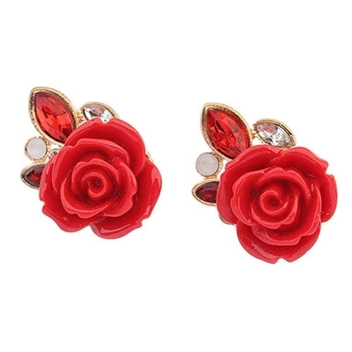 Womens Retro Elegant Rose Flower Rhinestone Inlaid Ear Studs Earrings Gift Image 6