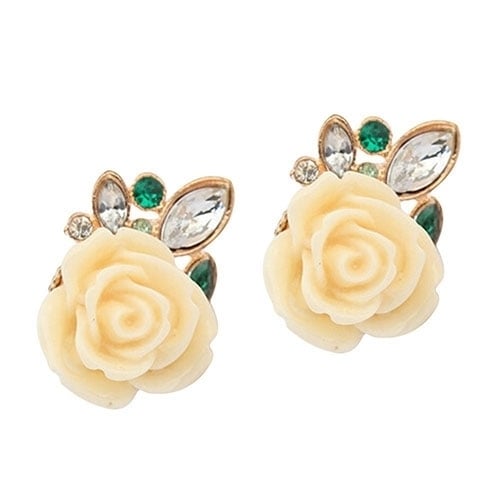 Womens Retro Elegant Rose Flower Rhinestone Inlaid Ear Studs Earrings Gift Image 8