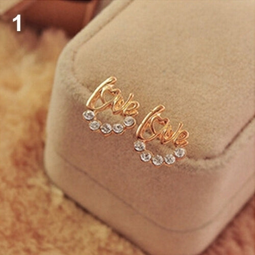 Fashion Women Elegant Shiny Rhinestone Love Letter Ear Stud Earrings Jewelry Image 7