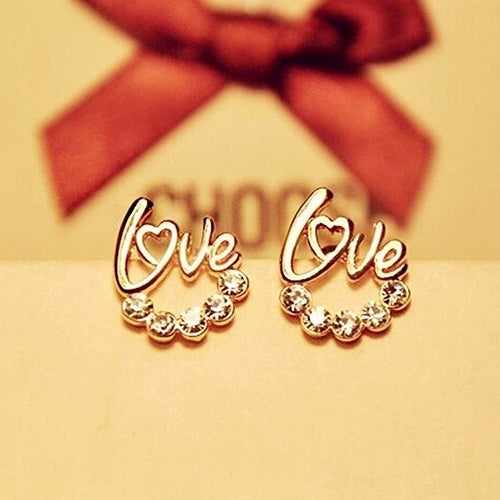 Fashion Women Elegant Shiny Rhinestone Love Letter Ear Stud Earrings Jewelry Image 11