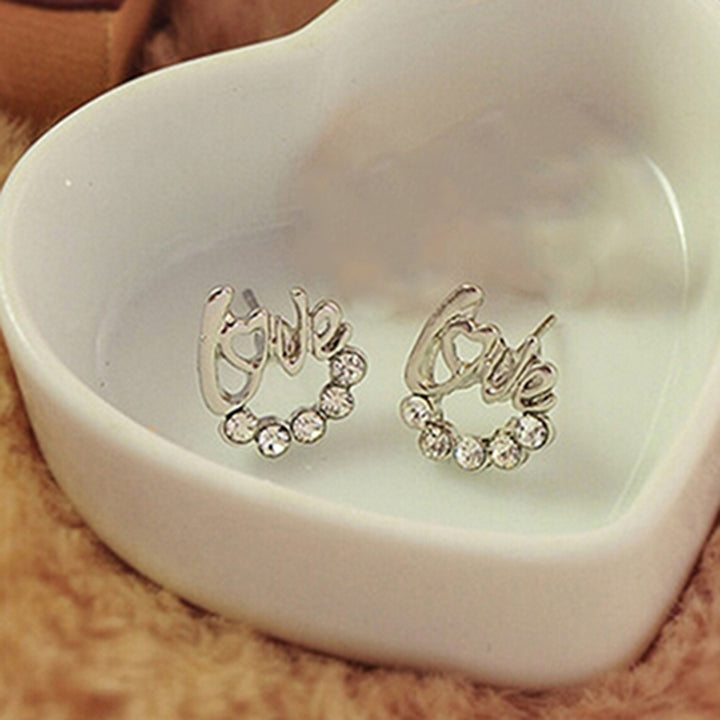 Fashion Women Elegant Shiny Rhinestone Love Letter Ear Stud Earrings Jewelry Image 12