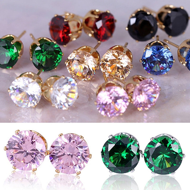 Ear Studs Elegant All Match Cubic Zirconia Round Exquisite Earrings for Dating Image 1