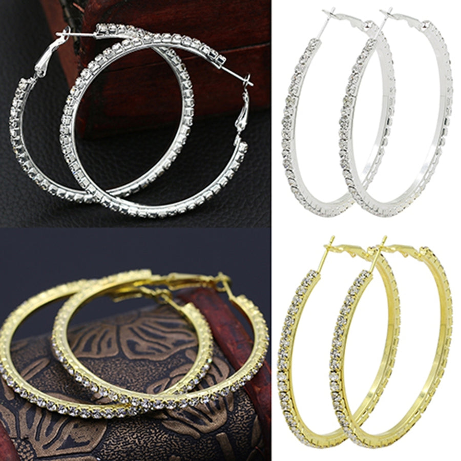 1 Pair Cirle Earrings Rhinestone Decor Jewelry Alloy Women Big Hoop Earrings for Birthday Pary Image 1