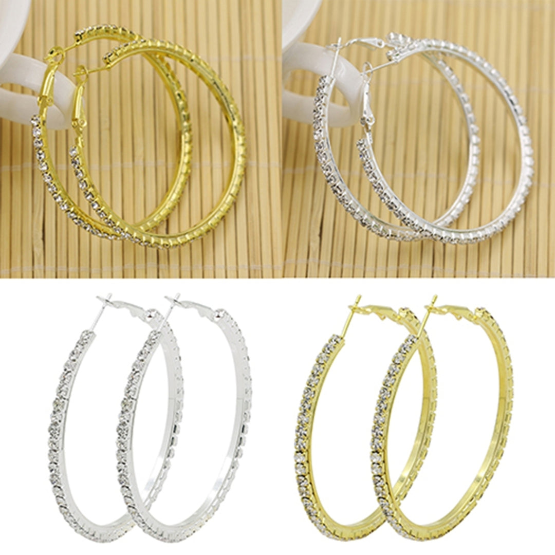 1 Pair Cirle Earrings Rhinestone Decor Jewelry Alloy Women Big Hoop Earrings for Birthday Pary Image 4