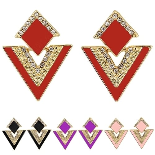 Punk Fashion Rhinestone Triangle Oil Drop Ear Stud Earrings Geometric Jewelry Image 1