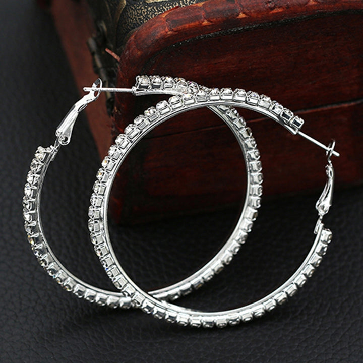 1 Pair Cirle Earrings Rhinestone Decor Jewelry Alloy Women Big Hoop Earrings for Birthday Pary Image 6