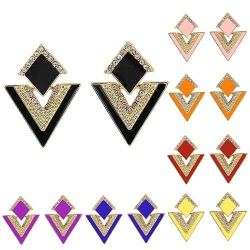 Punk Fashion Rhinestone Triangle Oil Drop Ear Stud Earrings Geometric Jewelry Image 4