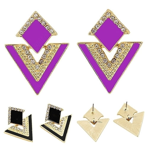 Punk Fashion Rhinestone Triangle Oil Drop Ear Stud Earrings Geometric Jewelry Image 4