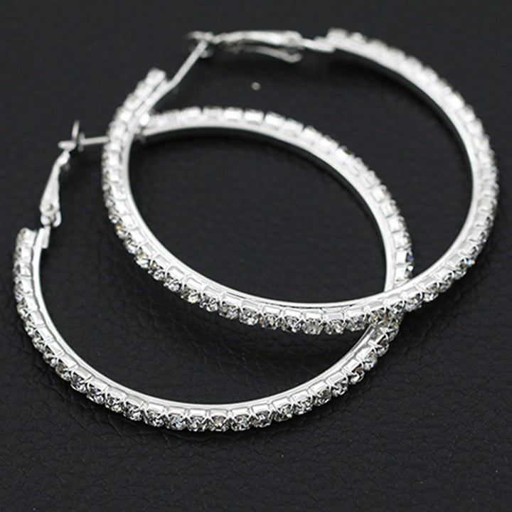 1 Pair Cirle Earrings Rhinestone Decor Jewelry Alloy Women Big Hoop Earrings for Birthday Pary Image 8