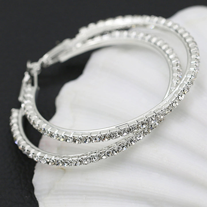 1 Pair Cirle Earrings Rhinestone Decor Jewelry Alloy Women Big Hoop Earrings for Birthday Pary Image 9