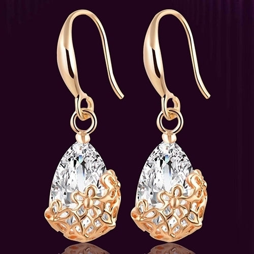 Womens Zircon Waterdrop Hollow Flower Eardrop Hook Dangle Earrings Jewelry Image 4