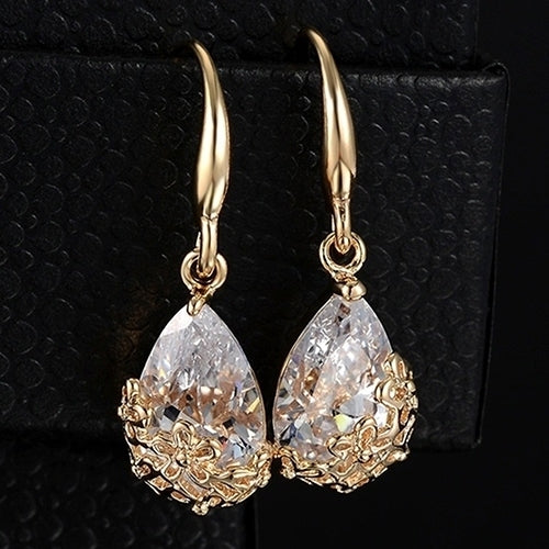 Womens Zircon Waterdrop Hollow Flower Eardrop Hook Dangle Earrings Jewelry Image 6