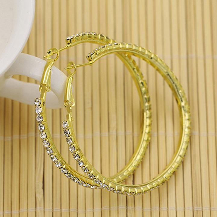 1 Pair Cirle Earrings Rhinestone Decor Jewelry Alloy Women Big Hoop Earrings for Birthday Pary Image 12
