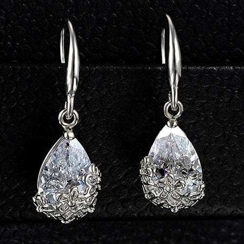 Womens Zircon Waterdrop Hollow Flower Eardrop Hook Dangle Earrings Jewelry Image 7