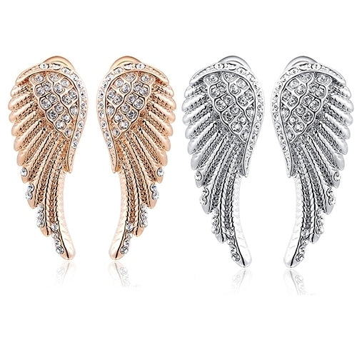 Womens 9K Gold Plated Angel Wings Crystal Ear Studs Luxury Earrings Jewelry Image 3