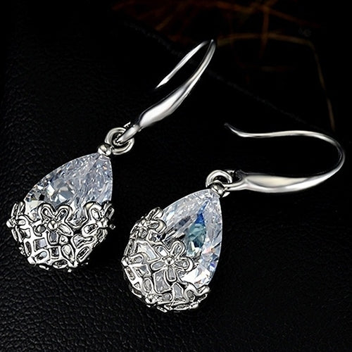 Womens Zircon Waterdrop Hollow Flower Eardrop Hook Dangle Earrings Jewelry Image 9