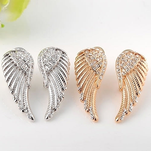 Womens 9K Gold Plated Angel Wings Crystal Ear Studs Luxury Earrings Jewelry Image 4